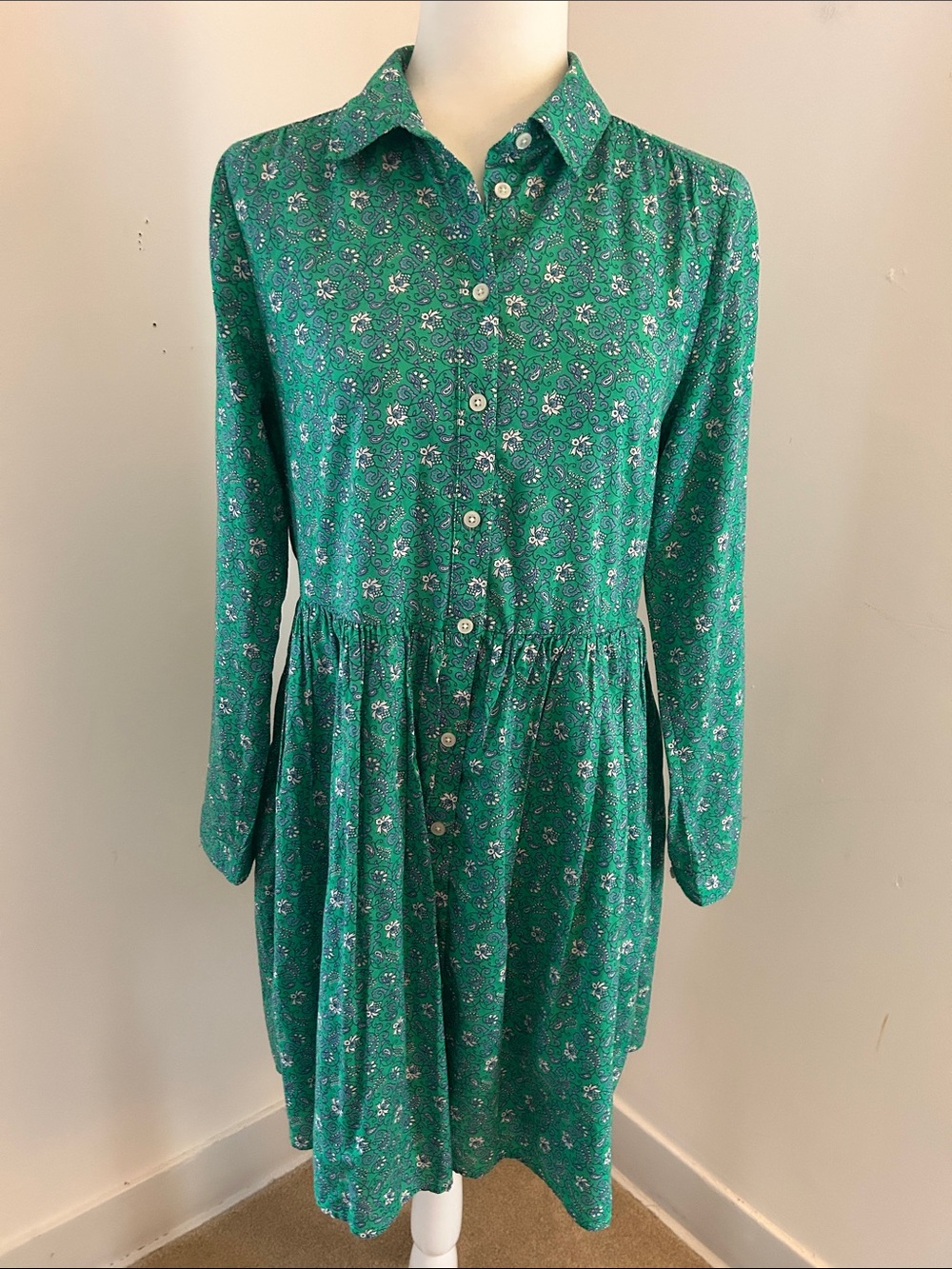 J. Crew Re-Imagined Green/Blue Floral Cotton Shirt Dress sz 4